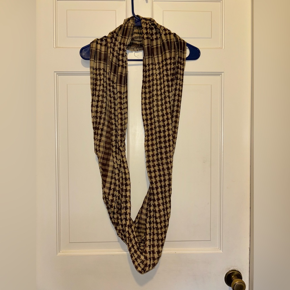 Plaid Brown Cream infinity scarf winter warm party travel dance elegant gifts